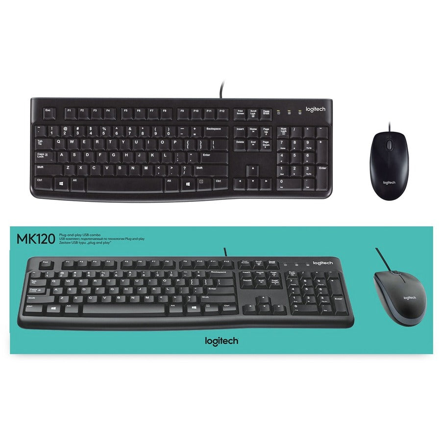Logitech MK120 Wired Keyboard and Mouse Combo for Windows, Optical Wired Mouse, Full-Size Keyboard, USB Plug-and-Play, Compatible with PC, Laptop - Black