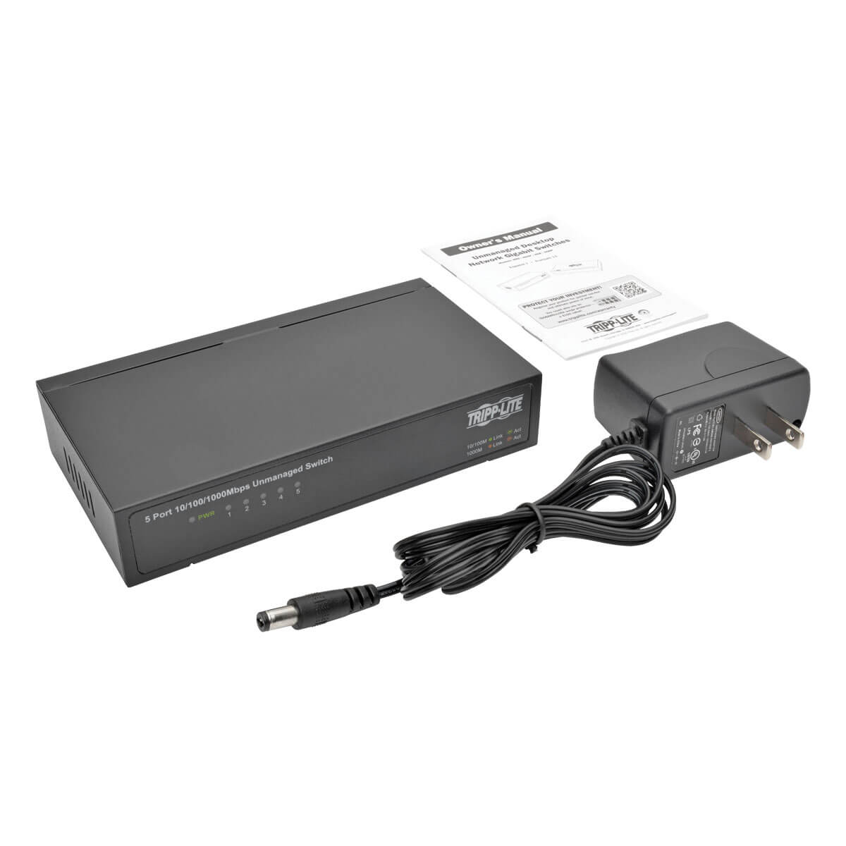 Tripp Lite 5-Port Gigabit Ethernet Switch Desktop Metal Unmanaged Switch 10/100/1000 Mbps - 5 Ports - 1000Base-T - 5 x Network - Twisted Pair - Gigabit Ethernet - 2 Layer Supported - Desktop, Wall Mountable