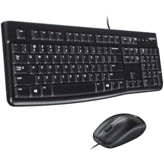 Logitech MK120 Wired Keyboard and Mouse Combo for Windows, Optical Wired Mouse, Full-Size Keyboard, USB Plug-and-Play, Compatible with PC, Laptop - Black