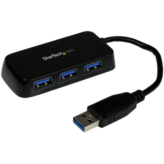 StarTech.com 4-Port USB 3.0 SuperSpeed Hub - Portable Mini Multiport USB Travel Dock - USB Extender Black for Business PC/Mac, laptops