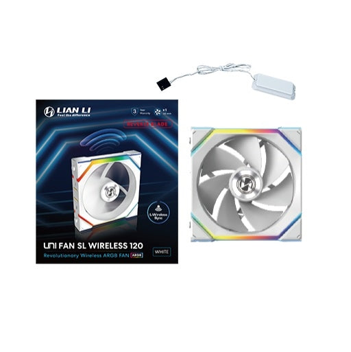 Lian Li Uni Fan SL Wireless Reverse Blade Fluid Dynamic Bearing 120mm Case Fan - White