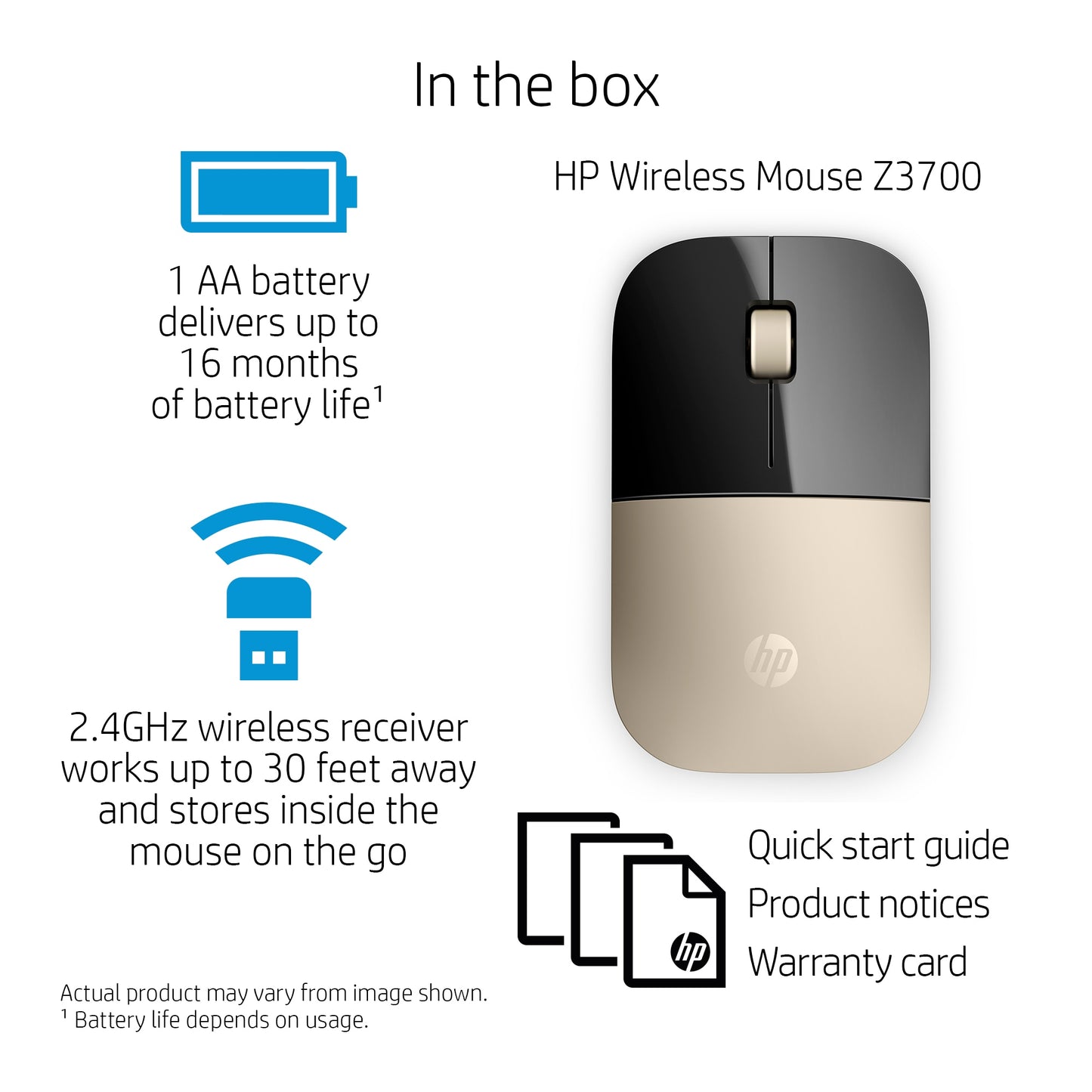 HP z3700 Wireless Mouse - Gold