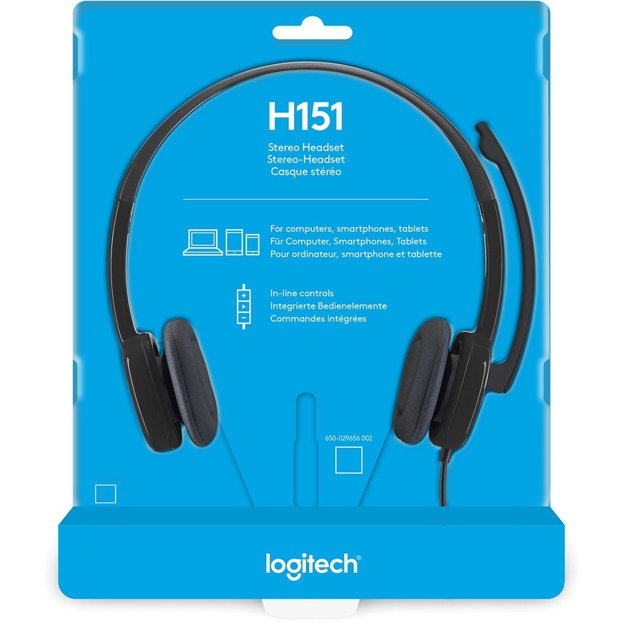 Logitech H151 Stereo Headset with Rotating Boom Mic (Black) - Stereo